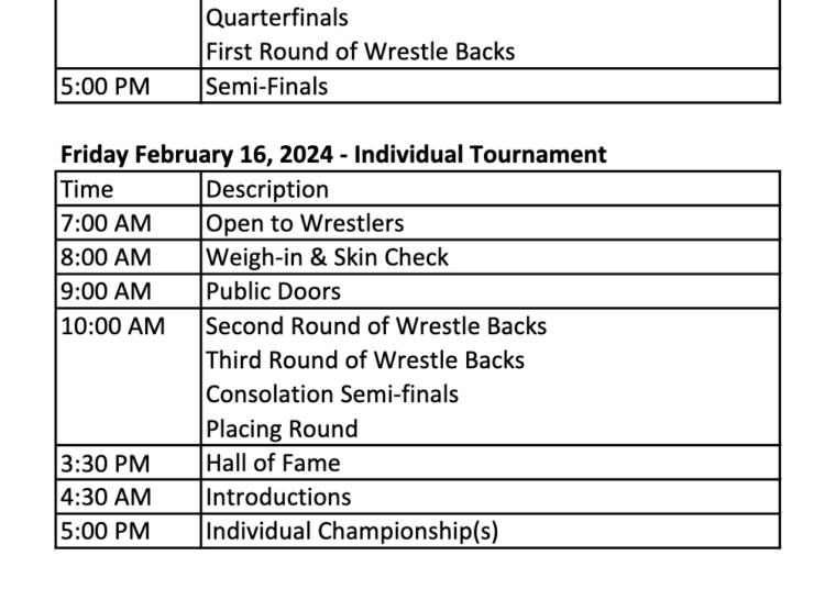 ND State Schedule and Mat assignments